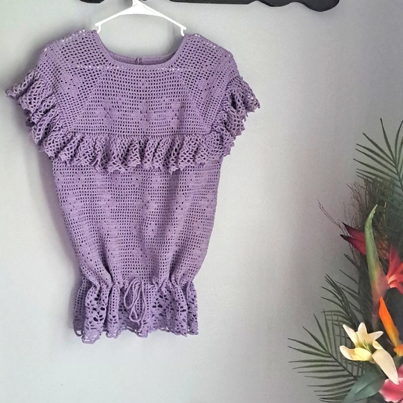 Crochet Purple Ruffled Boho Top - Picture 1 of 7